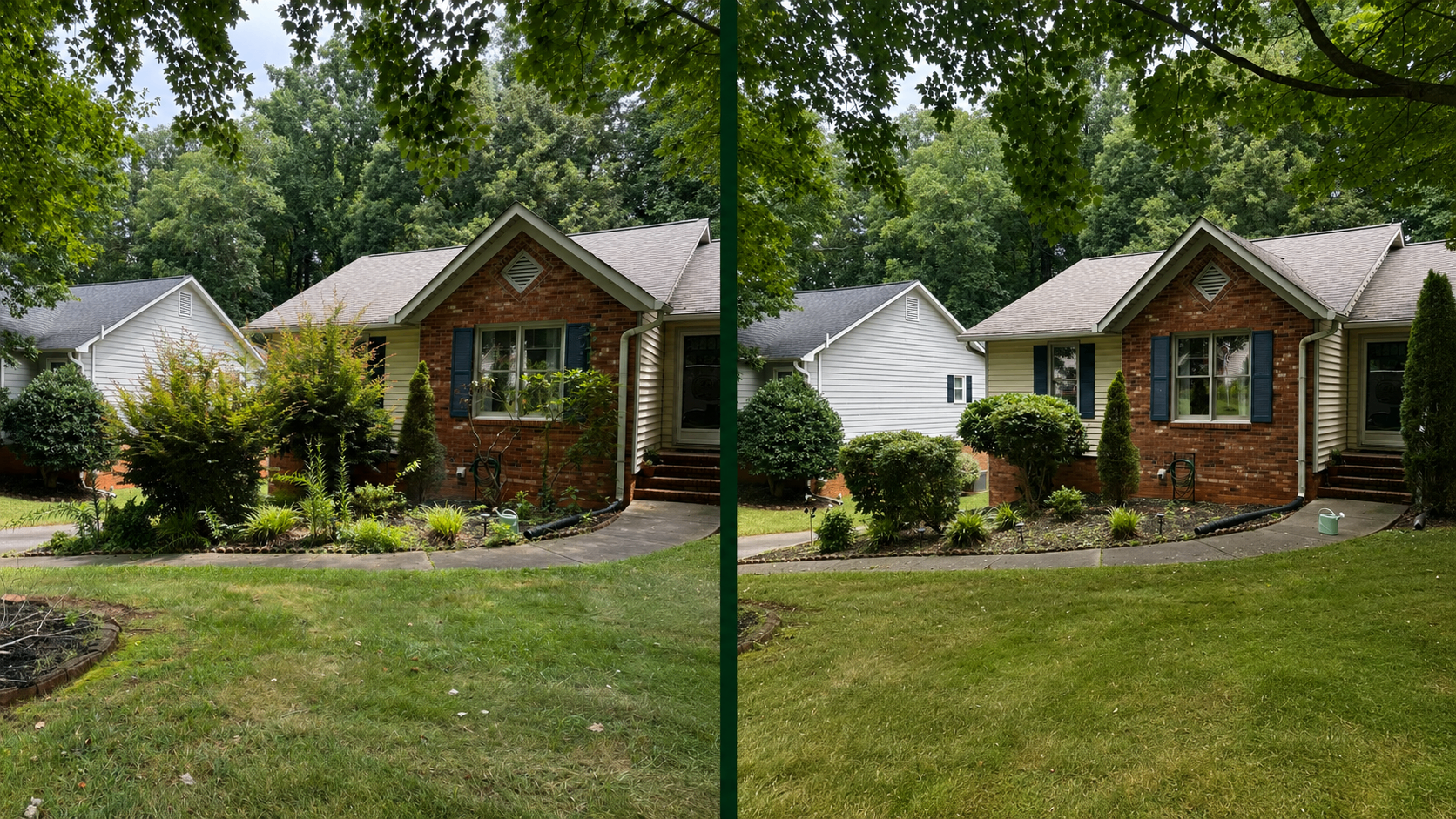 Front yard refresh — brick ranch before and after